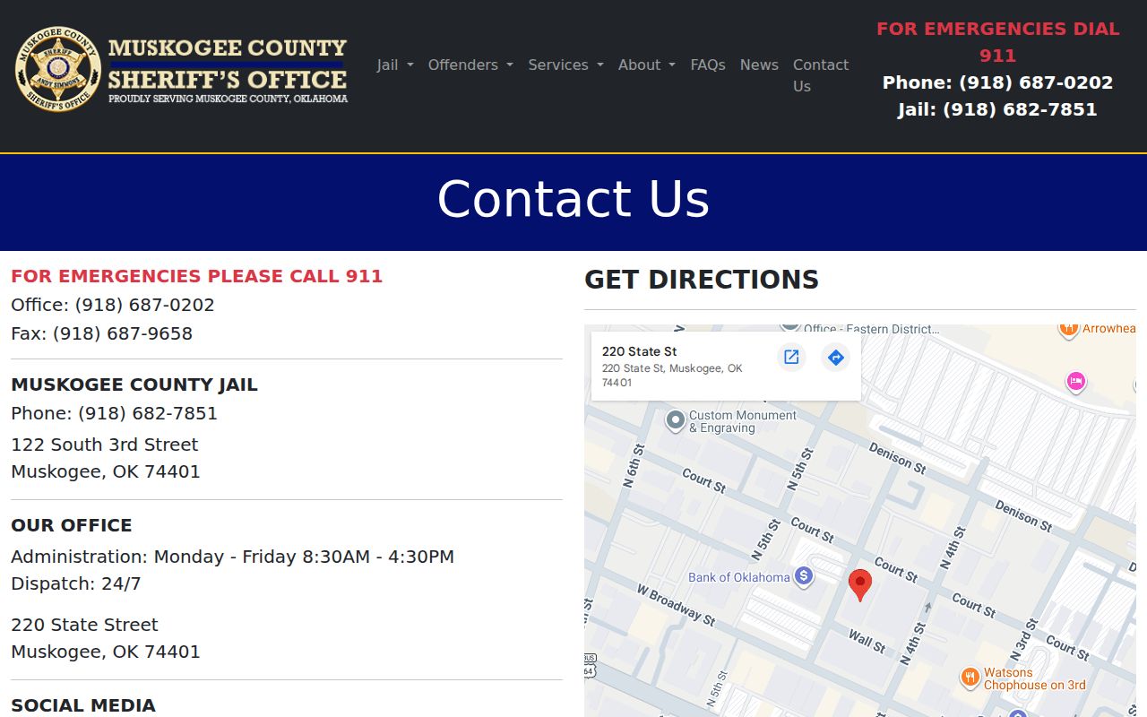 Muskogee County Jail release records and administration contact information