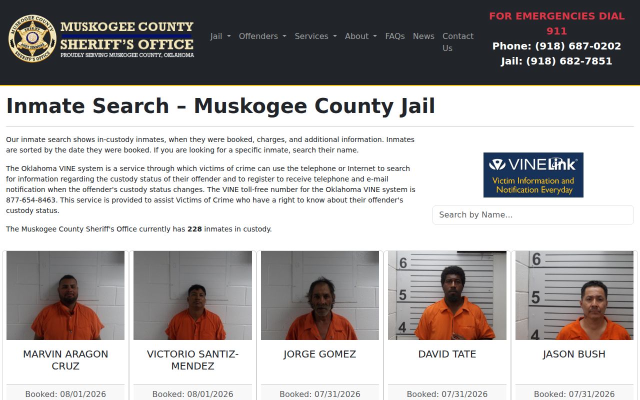 Muskogee County released inmate roster warning and VINE referral