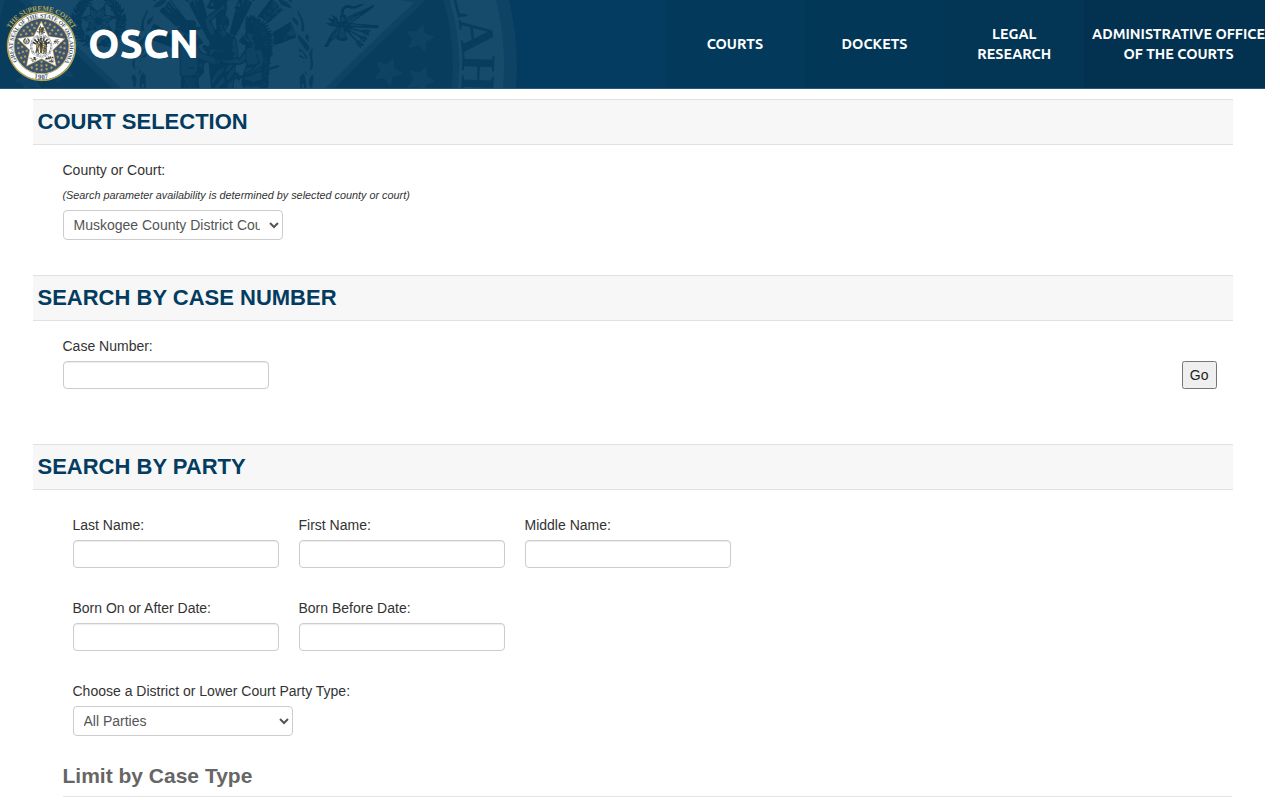 Muskogee County release record district court search filters