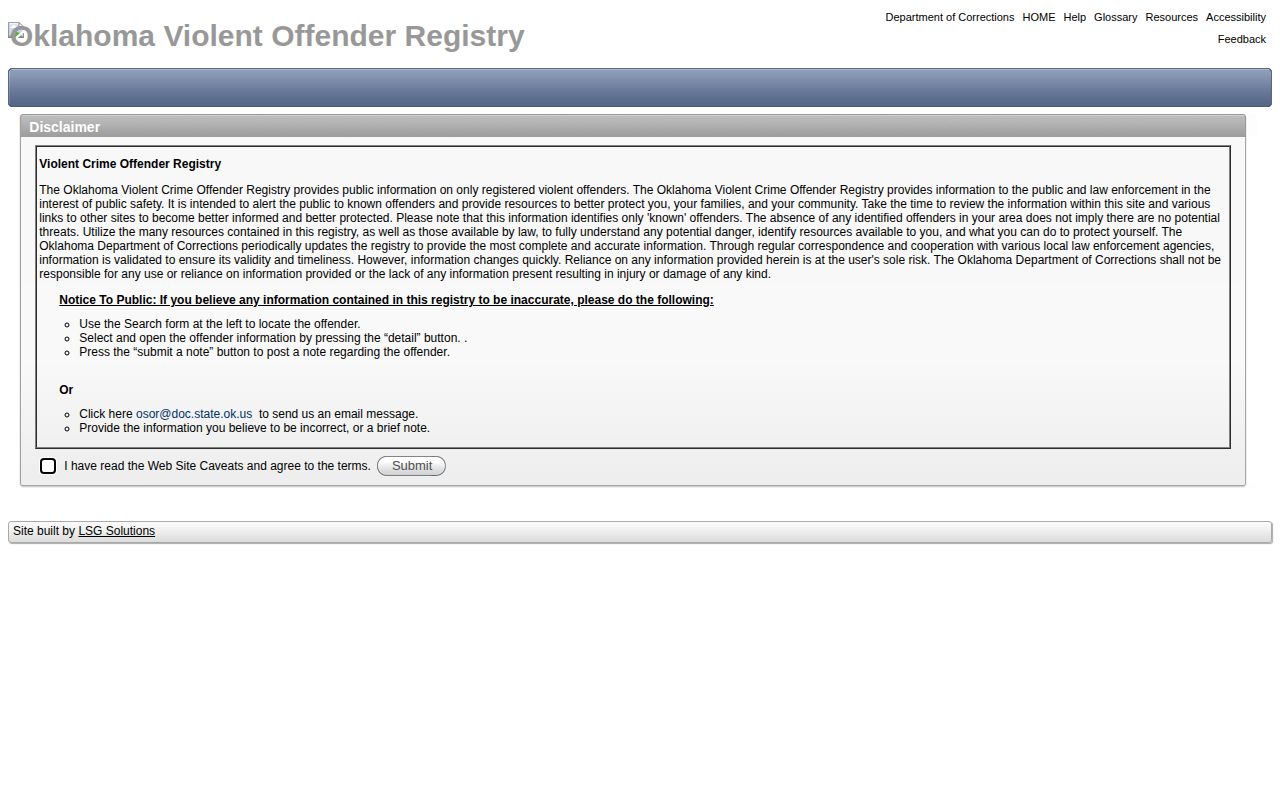 Oklahoma violent-offender registry photo channel for Muskogee County records